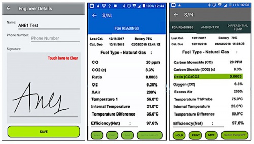 ANW1 Rookgasanalysator Smartphone Druk Temp